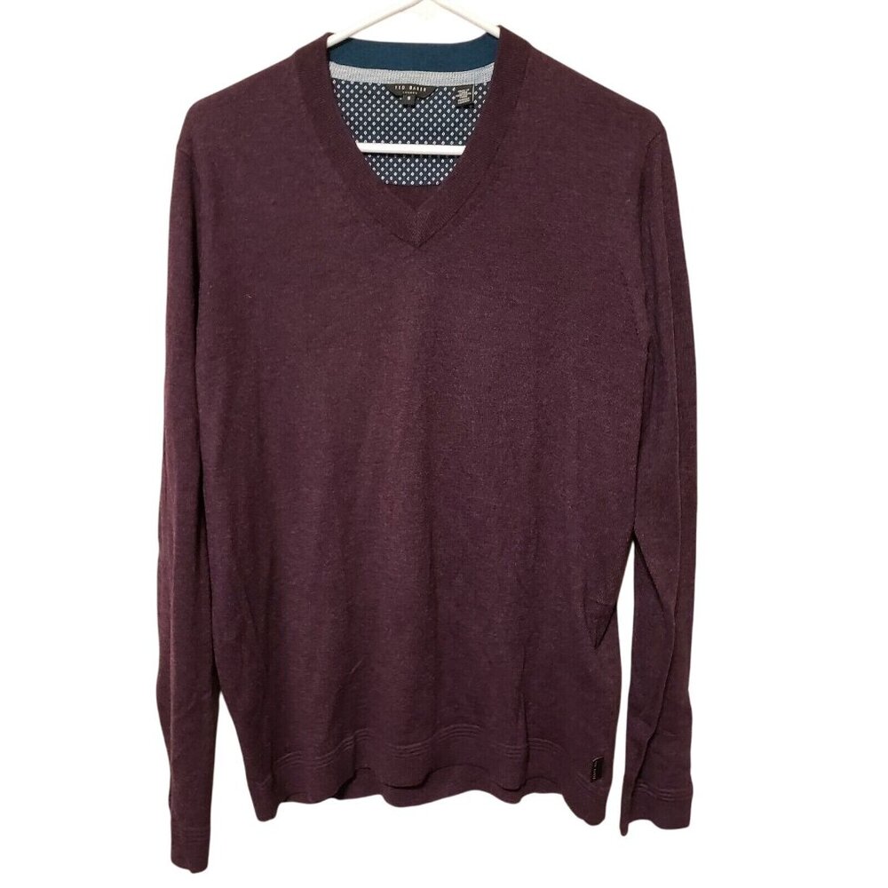 Ted Baker Mens Purple V-Neck Sweater wool silk‎ cashmere  Size 5